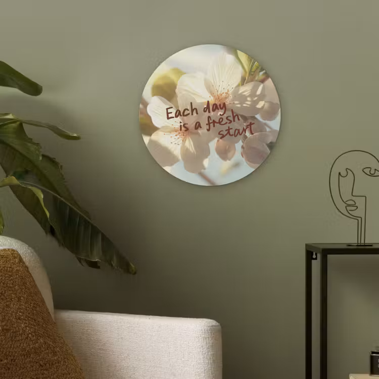 Bloesems - Zonlicht - Quote - Wit Akoestische PET Vilt - Rond klein -sfeer2