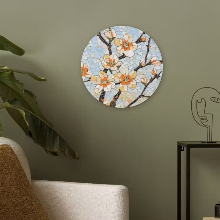 Bloesems - Wit - Mozaïek - Tak Akoestische PET Vilt - Rond klein -sfeer2