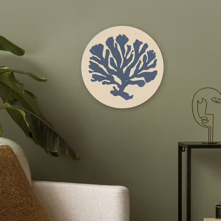 Blauw koraal - Vertakkingen - Beige Akoestische PET Vilt - Rond klein -sfeer2
