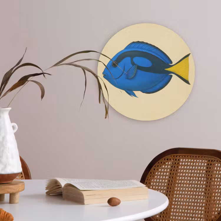 Blauw - Dory - Vis - Staartvin Akoestische PET Vilt - Rond klein -sfeer3