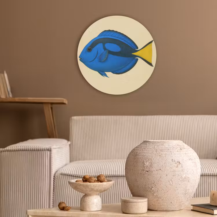 Blauw - Dory - Vis - Staartvin Akoestische PET Vilt - Rond klein -sfeer1