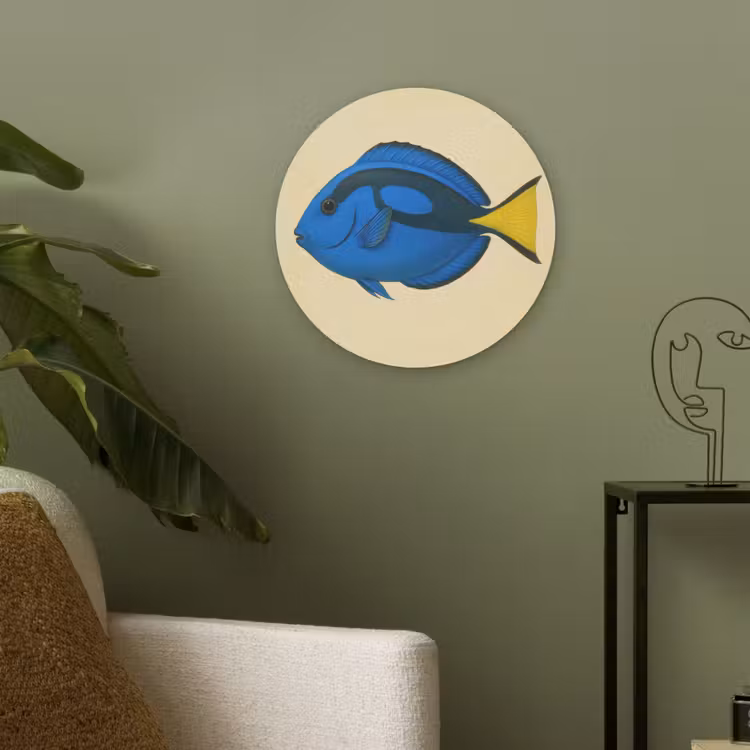 Blauw - Dory - Vis - Staartvin Akoestische PET Vilt - Rond klein -sfeer2