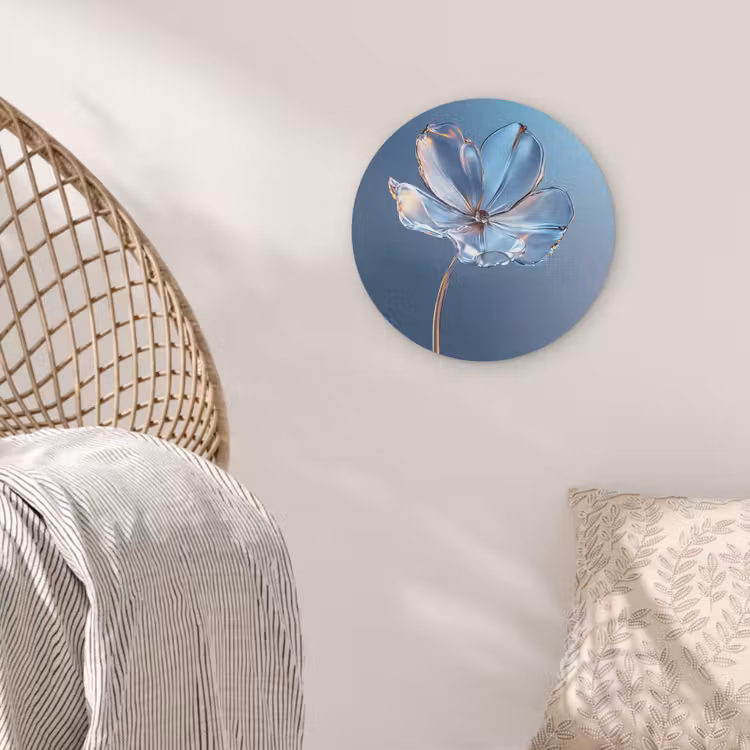 Blauw - Bloem - Glazen - Sierlijk Akoestische PET Vilt - Rond klein -sfeer4