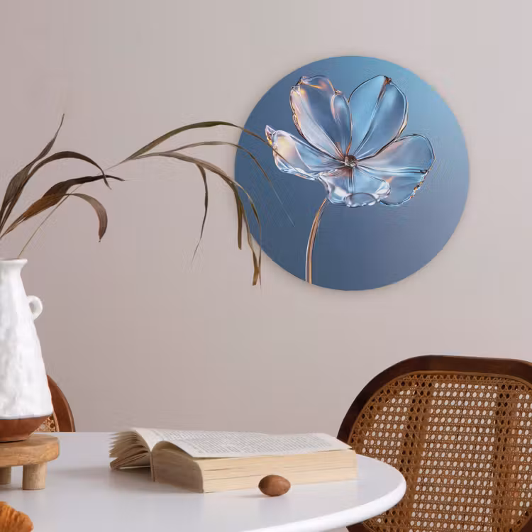 Blauw - Bloem - Glazen - Sierlijk Akoestische PET Vilt - Rond klein -sfeer3