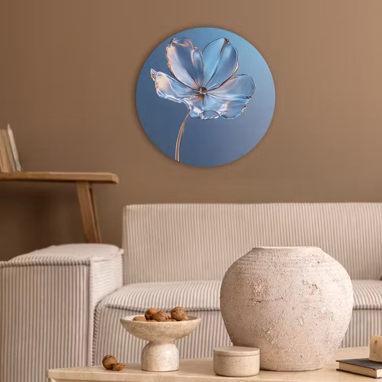 Blauw - Bloem - Glazen - Sierlijk Akoestische PET Vilt - Rond klein -sfeer1