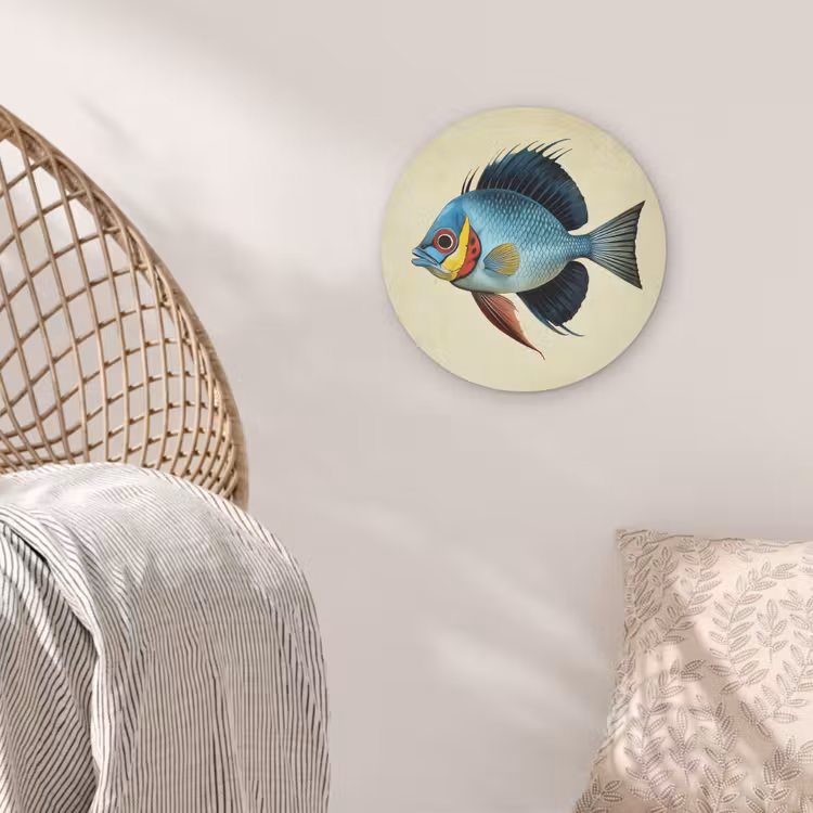 Blauw - Kieuwen - Vis - Illustratie Akoestische PET Vilt - Rond klein -sfeer4