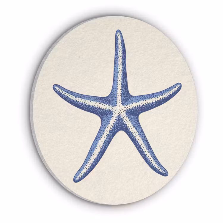 Blauwe zeester - Minimalistisch - Beige Akoestische PET Vilt - Rond klein -3d