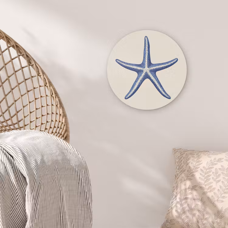 Blauwe zeester - Minimalistisch - Beige Akoestische PET Vilt - Rond klein -sfeer4