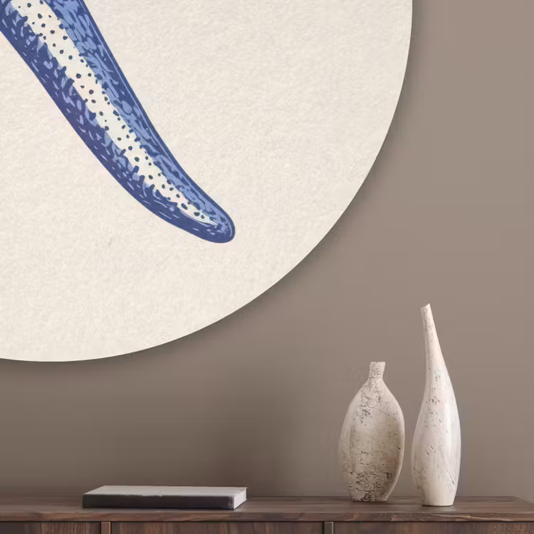 Blauwe zeester - Minimalistisch - Beige Akoestische PET Vilt - Rond klein -sfeer5_closeup