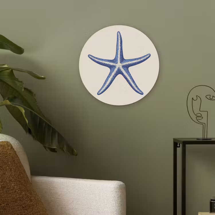 Blauwe zeester - Minimalistisch - Beige Akoestische PET Vilt - Rond klein -sfeer2