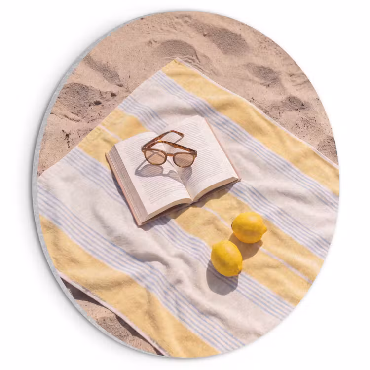 Boek - Zonnebril - Strand - Zomer - Geel Akoestische PET Vilt - Rond klein -3d