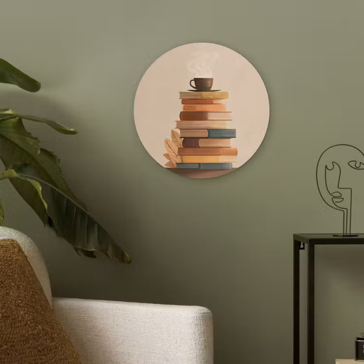 Boeken - Toren - Koffie - Beige Akoestische PET Vilt - Rond klein -sfeer2
