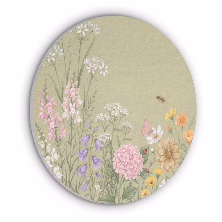 Botanisch - Bloemen - Kleurrijk Akoestische PET Vilt - Rond klein -3d