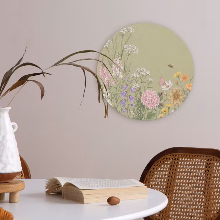 Botanisch - Bloemen - Kleurrijk Akoestische PET Vilt - Rond klein -sfeer3