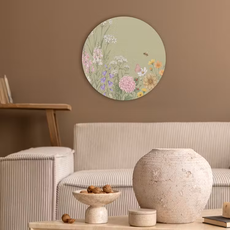 Botanisch - Bloemen - Kleurrijk Akoestische PET Vilt - Rond klein -sfeer1