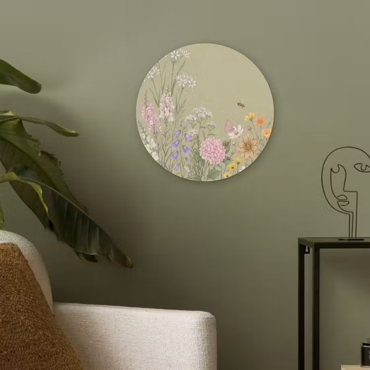 Botanisch - Bloemen - Kleurrijk Akoestische PET Vilt - Rond klein -sfeer2