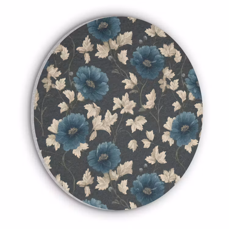 Botanisch - Bloemen - Blauw Akoestische PET Vilt - Rond klein 838 -3d