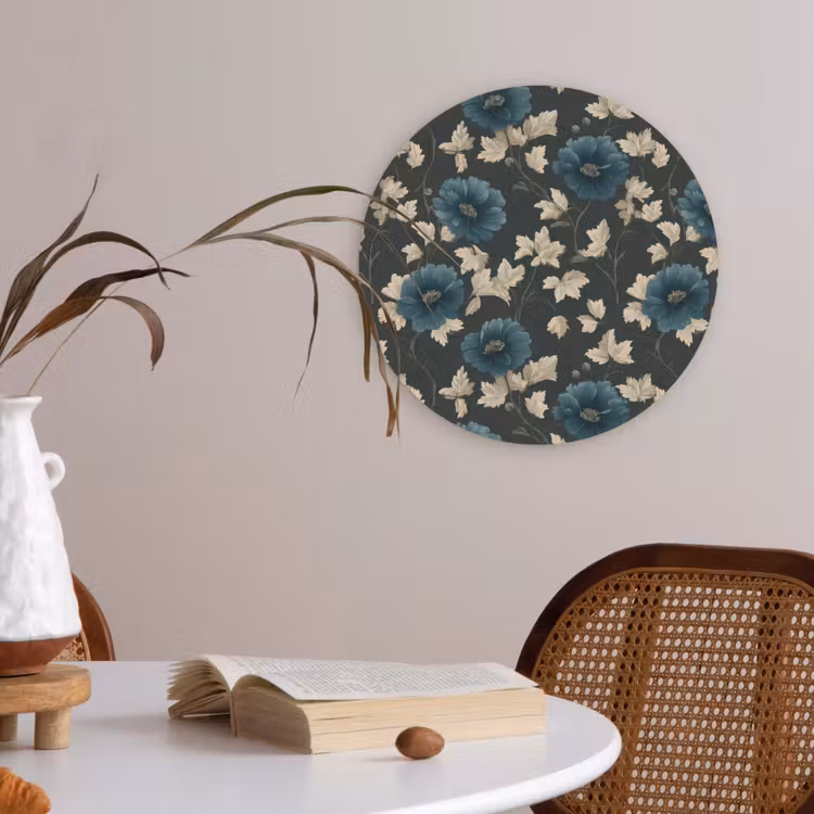 Botanisch - Bloemen - Blauw Akoestische PET Vilt - Rond klein 838 -sfeer3
