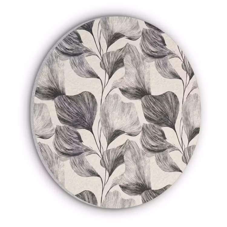 Botanisch - Bladeren - Zwart Akoestische PET Vilt - Rond klein 838 -3d