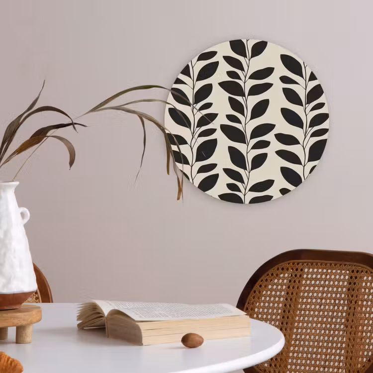 Botanisch - Dessin - Zwart - Beige Akoestische PET Vilt - Rond klein 838 -sfeer3