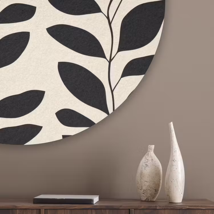 Botanisch - Dessin - Zwart - Beige Akoestische PET Vilt - Rond klein 838 -sfeer5_closeup