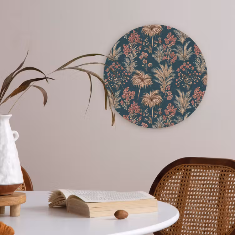 Botanisch - Patroon - Blauw Akoestische PET Vilt - Rond klein 838 -sfeer3