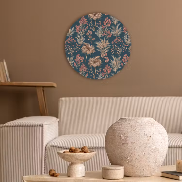 Botanisch - Patroon - Blauw Akoestische PET Vilt - Rond klein 838 -sfeer1