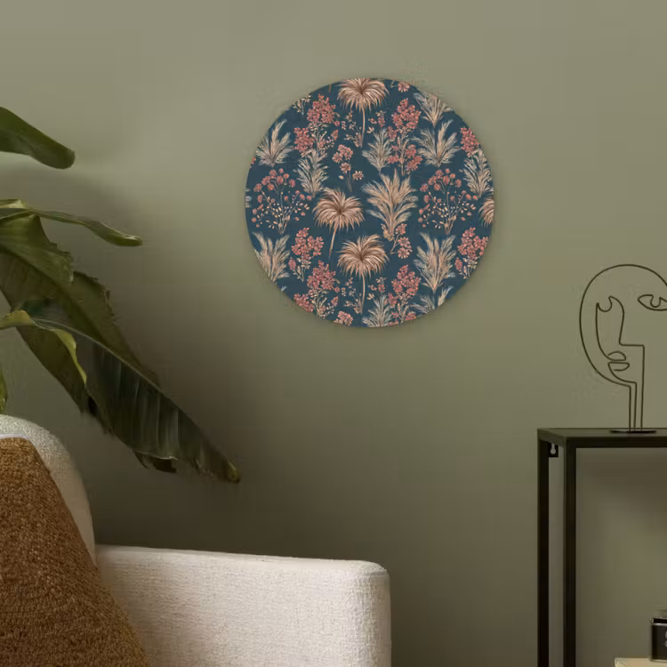 Botanisch - Patroon - Blauw Akoestische PET Vilt - Rond klein 838 -sfeer2