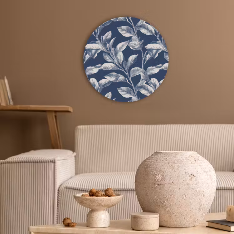 Botanisch - Patroon - Blauw Akoestische PET Vilt - Rond klein 838 -sfeer1