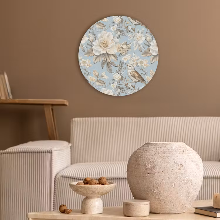 Botanisch - Zangvogel - Blauw Akoestische PET Vilt - Rond klein 838 -sfeer1