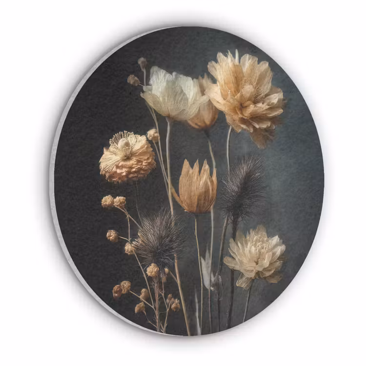 Boeket - Bloemen - Licht - Zwart Akoestische PET Vilt - Rond klein -3d