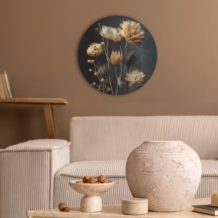Boeket - Bloemen - Licht - Zwart Akoestische PET Vilt - Rond klein -sfeer1