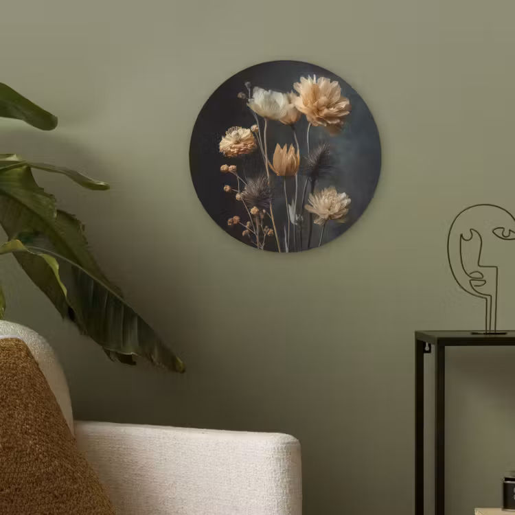 Boeket - Bloemen - Licht - Zwart Akoestische PET Vilt - Rond klein -sfeer2