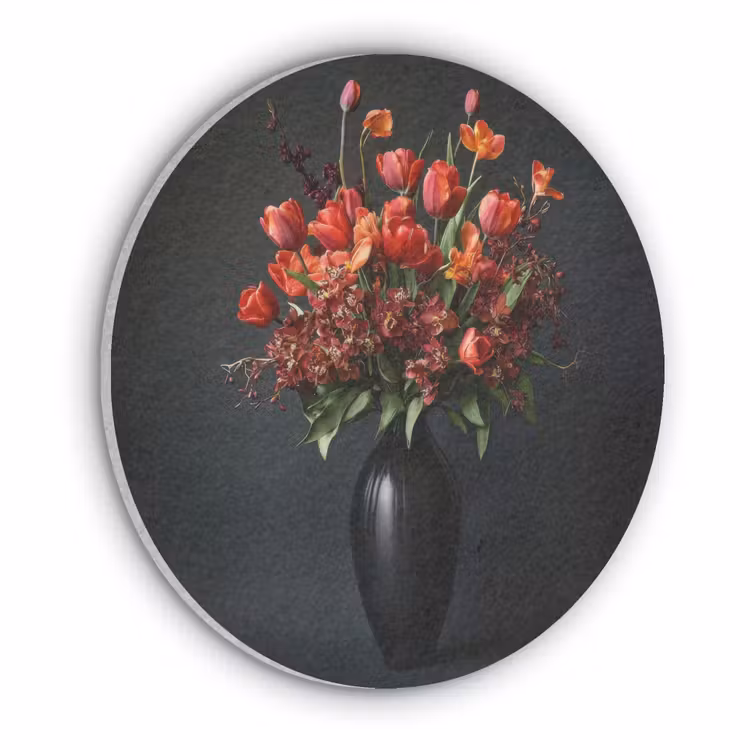 Boeket - Tulpen - Vaas - Rood Akoestische PET Vilt - Rond klein -3d