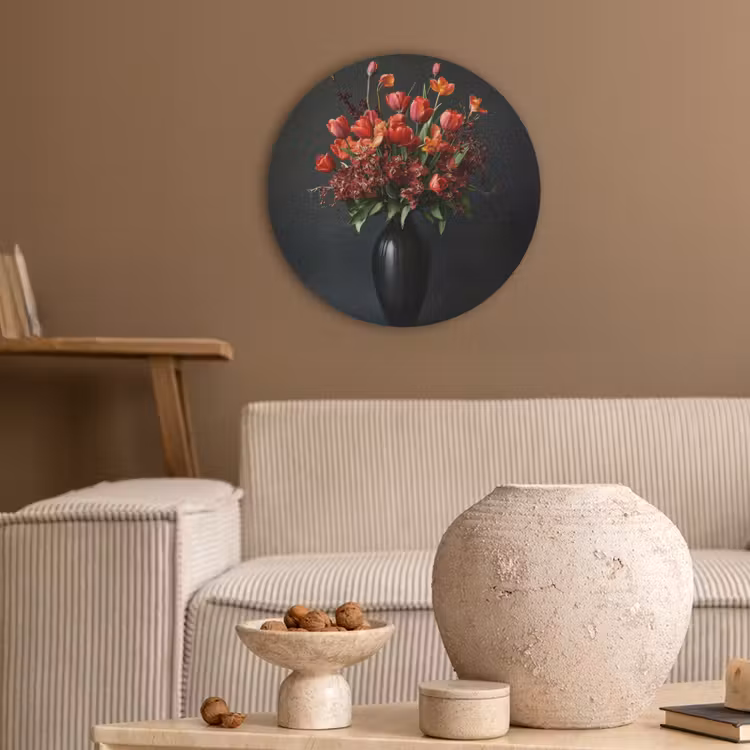 Boeket - Tulpen - Vaas - Rood Akoestische PET Vilt - Rond klein -sfeer1