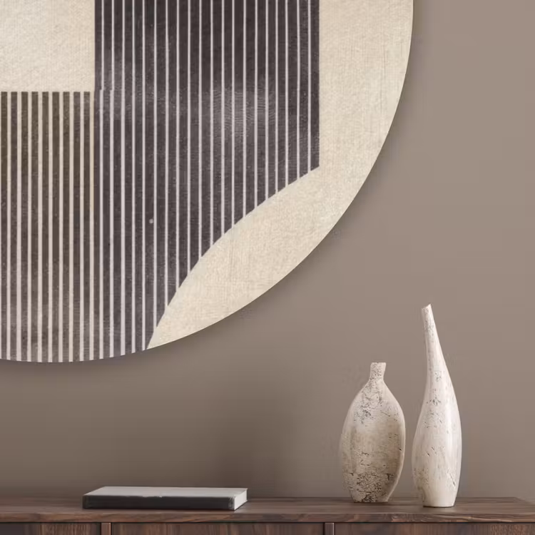 Boog -  Strepen - Minimalistisch - Zwart Akoestische PET Vilt - Rond klein -sfeer5_closeup