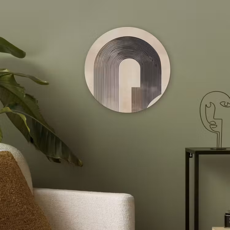 Boog -  Strepen - Minimalistisch - Zwart Akoestische PET Vilt - Rond klein -sfeer2