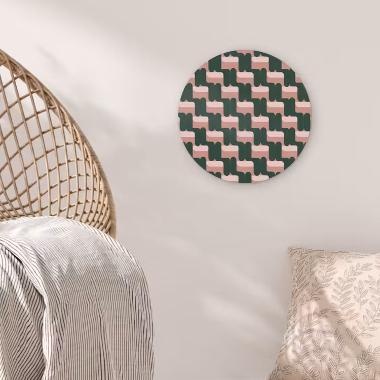 Vlechtpatroon - Groen - Roze - Geometrisch Akoestische PET Vilt - Rond klein 838 -sfeer4
