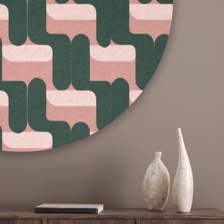 Vlechtpatroon - Groen - Roze - Geometrisch Akoestische PET Vilt - Rond klein 838 -sfeer5_closeup