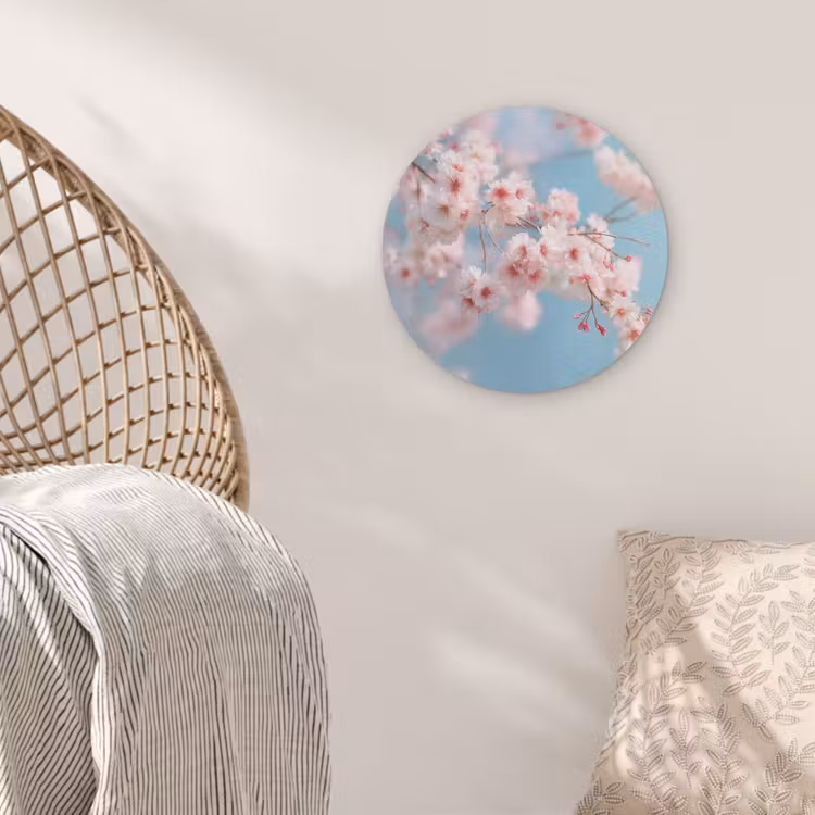 Takken - Bloesems - Roze Akoestische PET Vilt - Rond klein -sfeer4