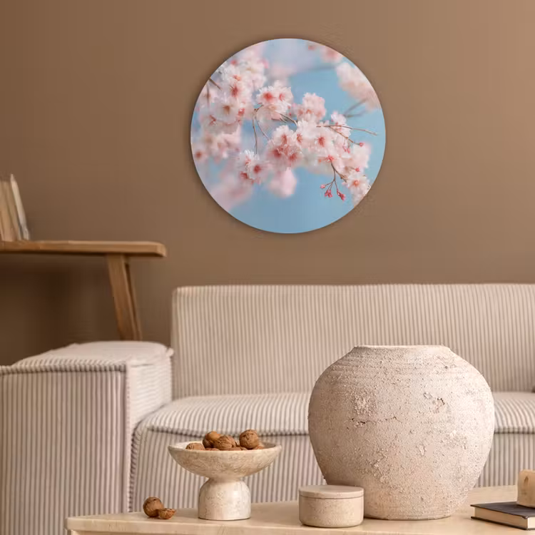 Takken - Bloesems - Roze Akoestische PET Vilt - Rond klein -sfeer1