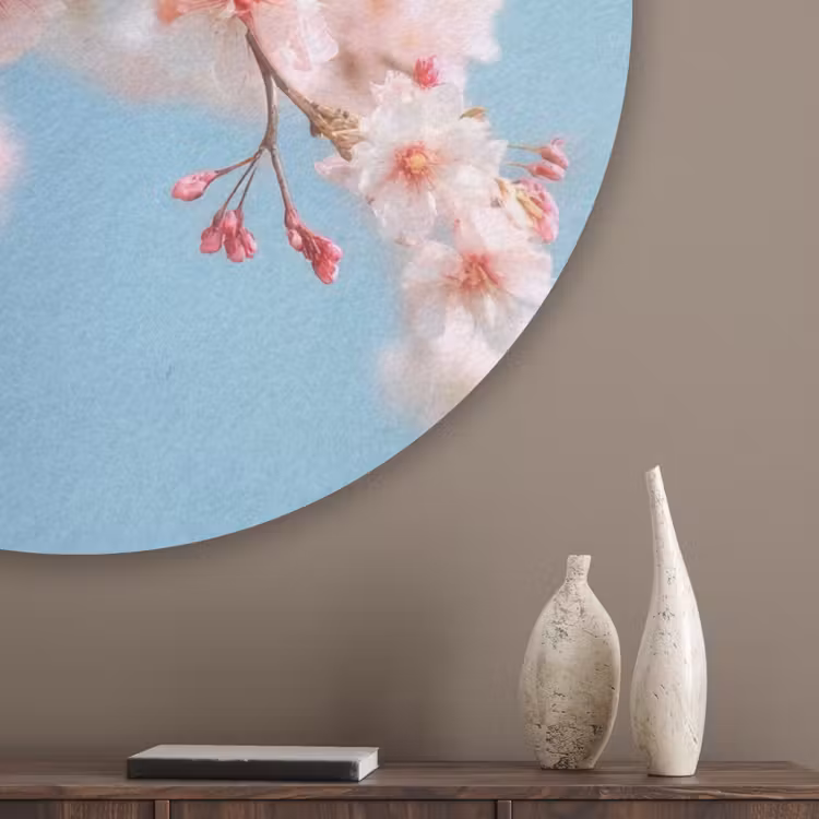 Takken - Bloesems - Roze Akoestische PET Vilt - Rond klein -sfeer5_closeup