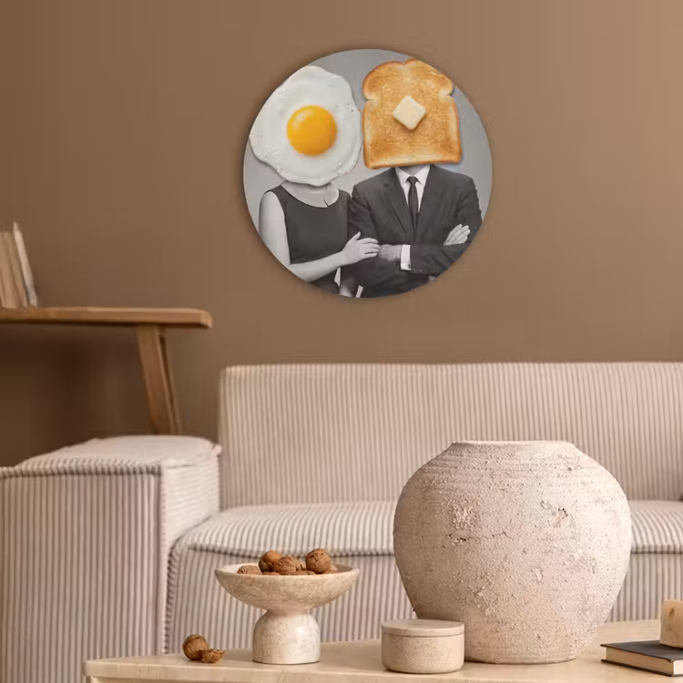 Ontbijt - Koppel - Ei - Brood Akoestische PET Vilt - Rond klein -sfeer1