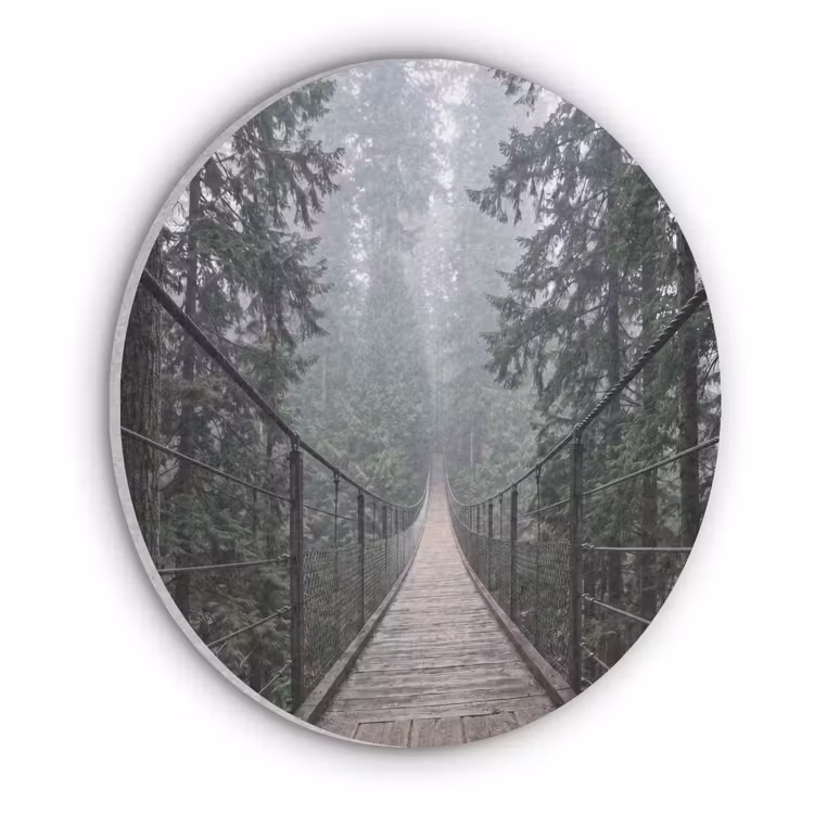 Brug - Bos - Mist - Natuur Akoestische PET Vilt - Rond klein -3d