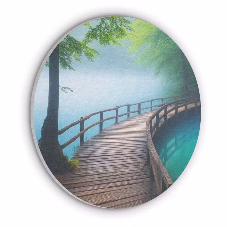 Brug - Water - Rivier - Bos Akoestische PET Vilt - Rond klein -3d