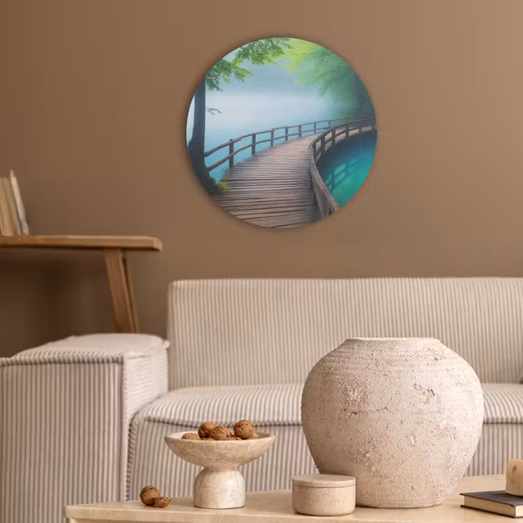 Brug - Water - Rivier - Bos Akoestische PET Vilt - Rond klein -sfeer1