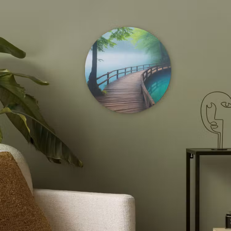 Brug - Water - Rivier - Bos Akoestische PET Vilt - Rond klein -sfeer2