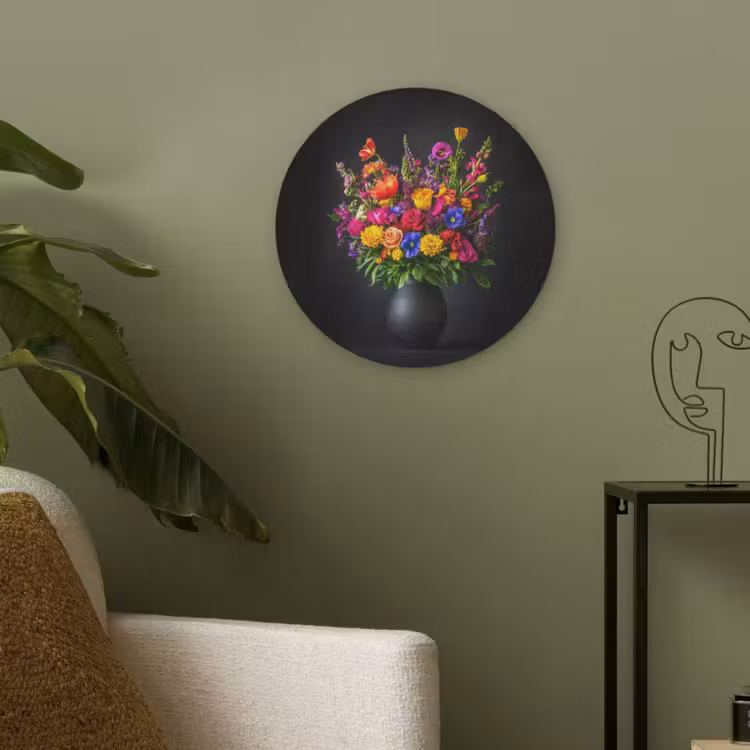 Felgekleurd - Bloemen - Vaas Akoestische PET Vilt - Rond klein -sfeer2