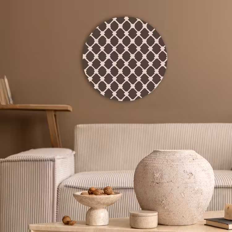 Bruin - Ruitpatroon - Geometrisch Akoestische PET Vilt - Rond klein 838 -sfeer1
