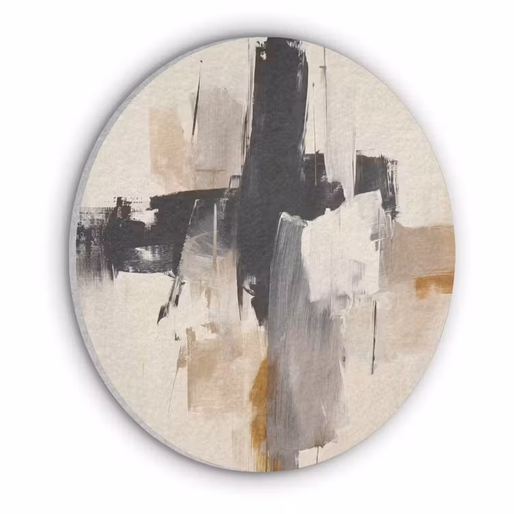 Penseelstreken - Ruw - Abstract - Beige Akoestische PET Vilt - Rond klein -3d